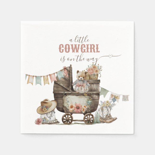 Little cowgirl Vilda western Boho Flicka Shower Pappersservett (Framsidan)