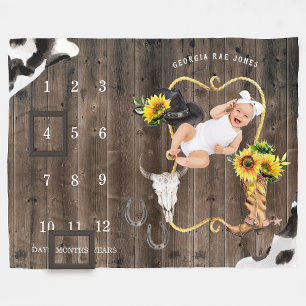 Little Cowgirl Western Baby Milestone Blanket Fleecefilt