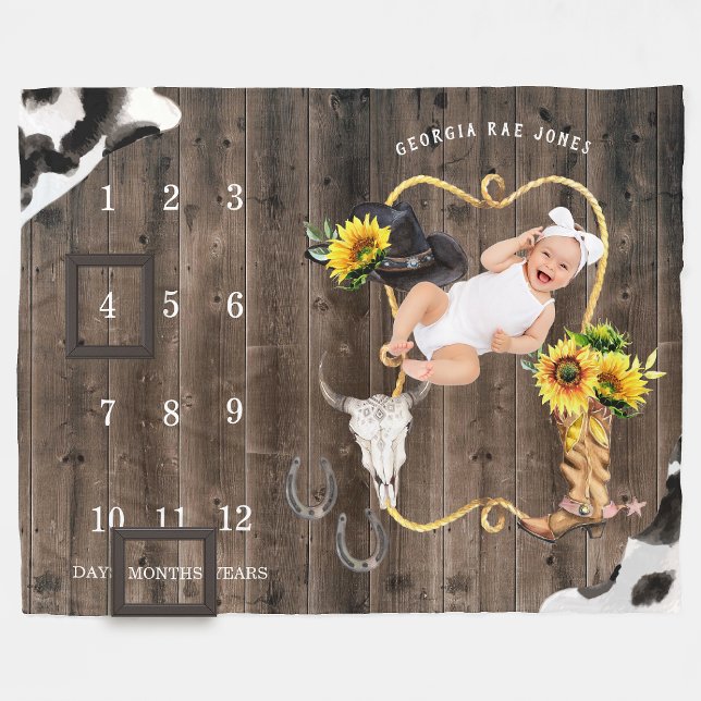 Little Cowgirl Western | Baby Milestone Blanket Fleecefilt (Skapare uppladdad)