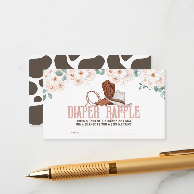 Little Cowgirl Western Floral Diaper Raffle Ticket Tilläggskort (Fram/Back In Situ)