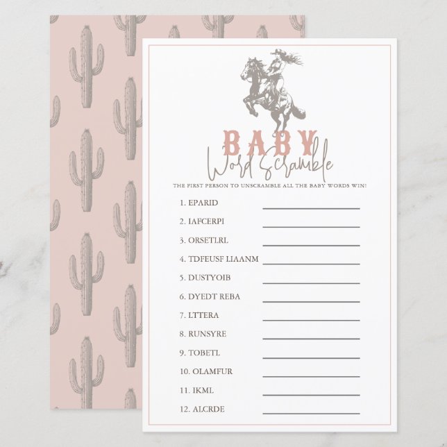 Little Cowgirl Western Pink Baby Word Scramble (Fram/baksida)