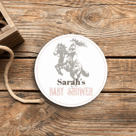 Little Cowgirl Western Rosa Girl Baby Shower Runt Klistermärke