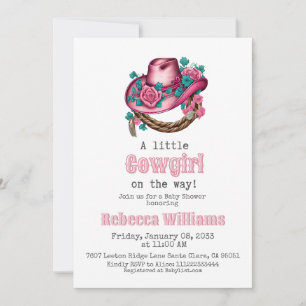 Little Cowgirl Western Rosa Hat Blommigt Baby Show Inbjudningar