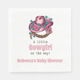 Little Cowgirl Western Rosa Hat Blommigt Baby Show Pappersservett