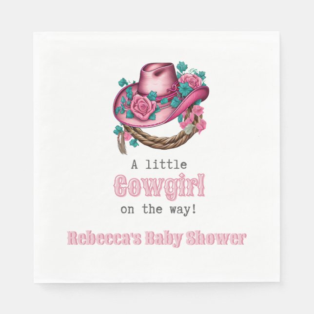 Little Cowgirl Western Rosa Hat Blommigt Baby Show Pappersservett (Framsidan)