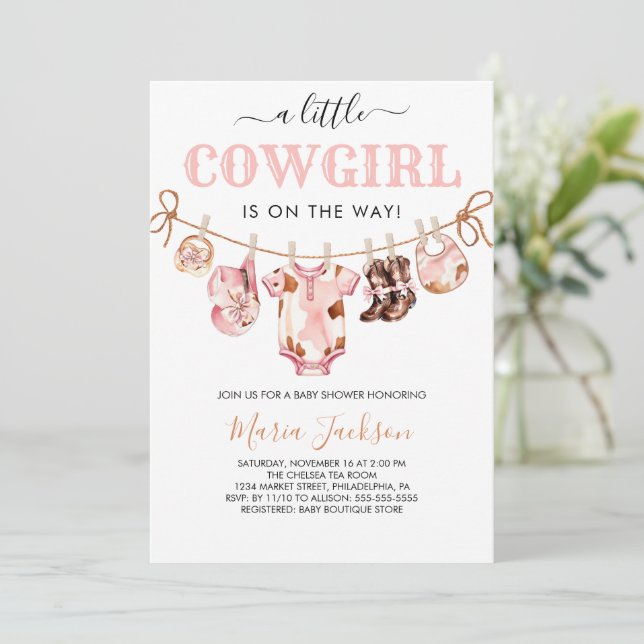 Little Cowgirl Wild West Pink Cowgirl Baby Shower Inbjudningar (Stående Fram)
