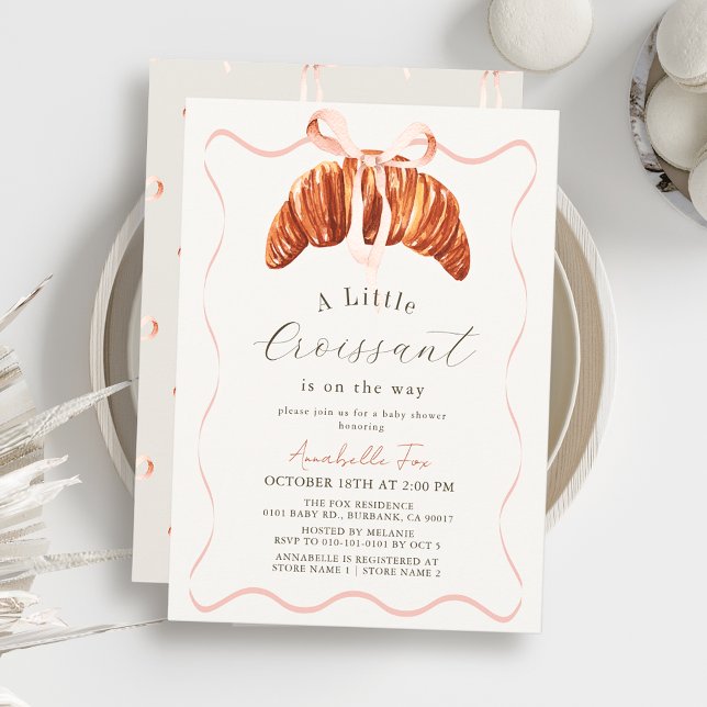 Little Croissant Pink Bow Ribbon Girl Baby Shower Inbjudningar (Skapare uppladdad)