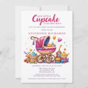 Little Cupkaka Rosa Barnvagn Baby Shower Inbjudningar