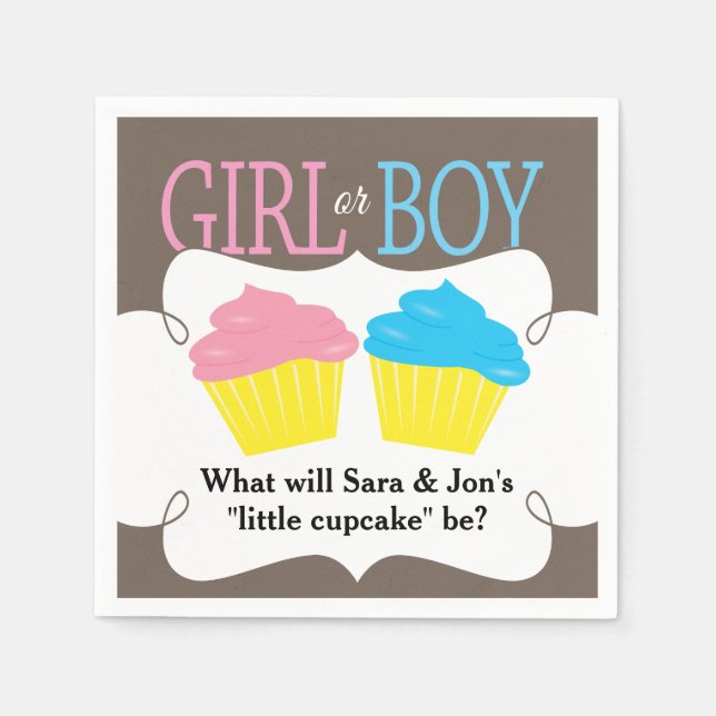 Little Cupkaka Rosa eller Blue Gender Reveal Party Pappersservett (Framsidan)