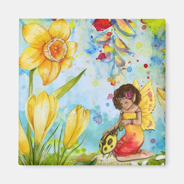 Little Cute Fairy with Gult Ladybug Magnet (Framsidan)