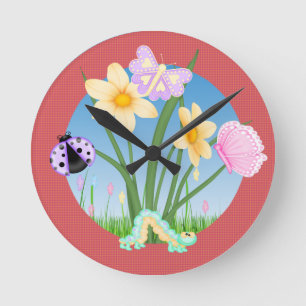 Little Cute Kryp Butterfly Caterstones LadyBug Rund Klocka