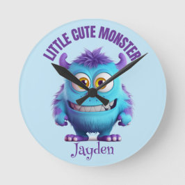 Little Cute Monster Lila Horns Personlig Rund Klocka