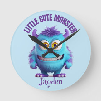 Little Cute Monster Lila Horns Personlig Rund Klocka