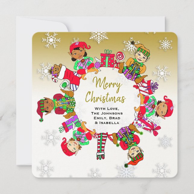 Little Cute Whimsiques Elves och Candy Guld Kort (Framsida)