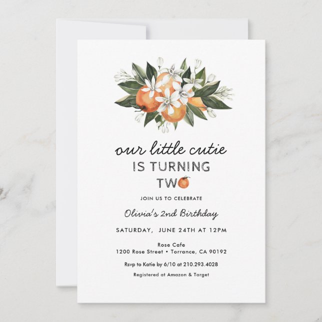 Little Cutie 2:a födelsedagen Party Turning 2 Inbjudningar (Framsida)