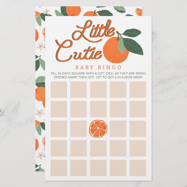 Little Cutie Baby Shower Bingo Game - Clementine C (Fram/baksida)