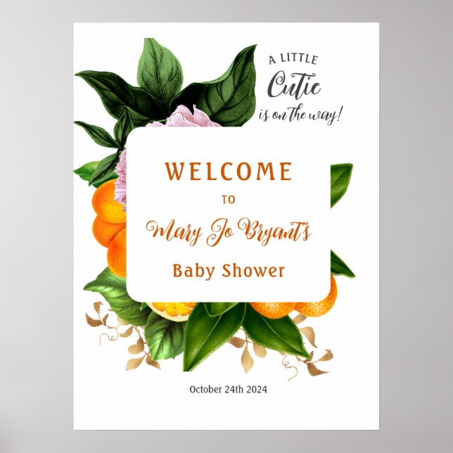 Little Cutie Baby Shower Blommigt och frukt Poster (Framsidan)