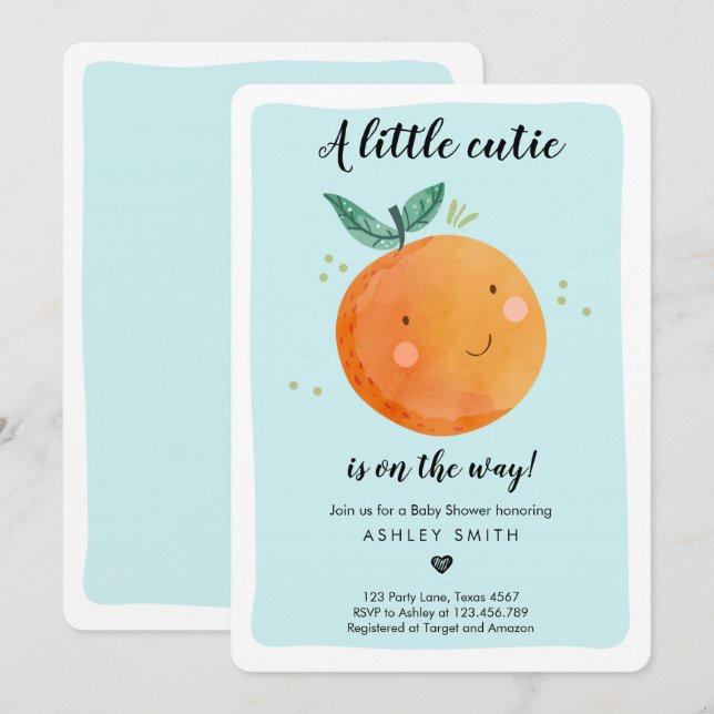 Little Cutie Baby Shower Boy Clementine Orange Inbjudningar (Fram/baksida)