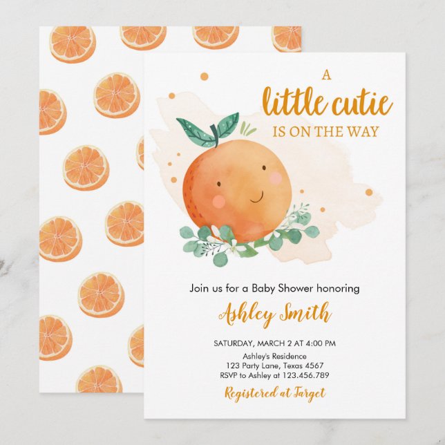 Little Cutie Baby Shower Greenery Gender Neutral I Inbjudningar (Fram/baksida)