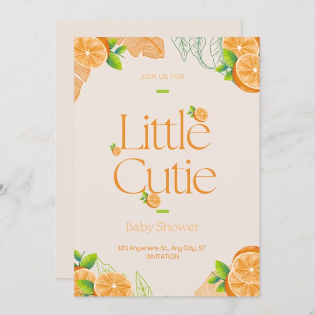 Little Cutie Baby Shower Greenery Gender Neutral Inbjudningar (Fram/baksida)
