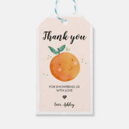 Little Cutie Baby Shower Märkre Orange Clementine Presentetikett