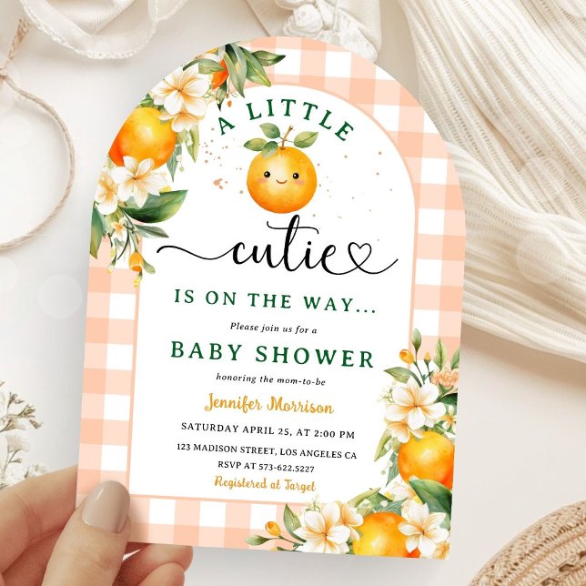 Little Cutie Baby Shower Orange Citrus Arched Inbjudningar (Skapare uppladdad)