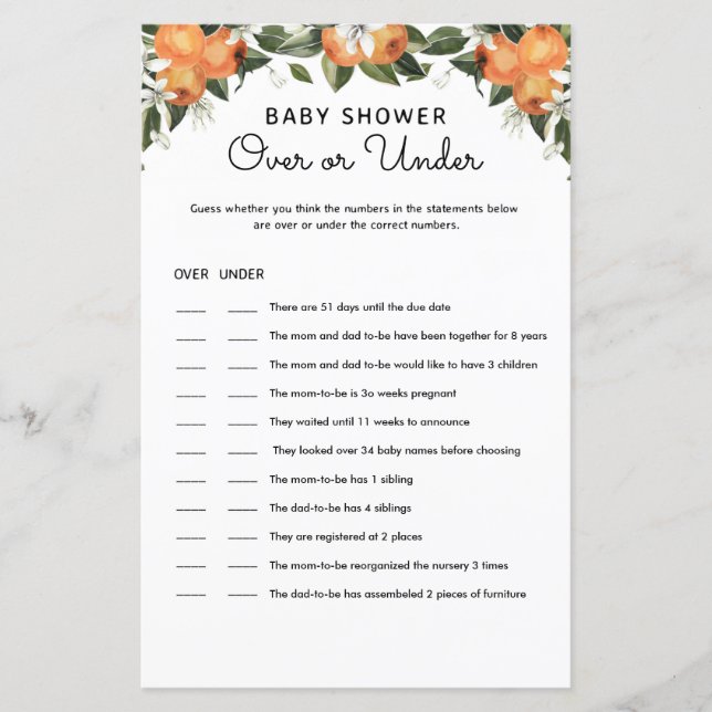 Little Cutie Baby Shower over and under Game Cards (Framsida)