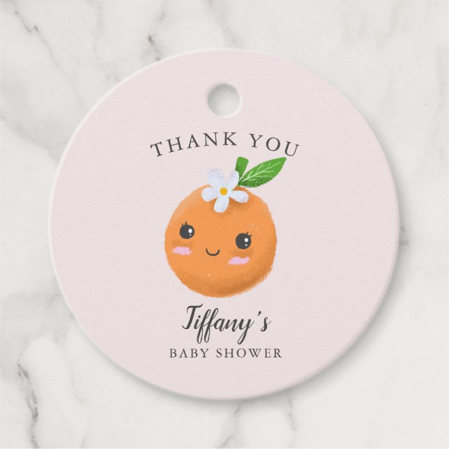 Little Cutie Baby Shower Rosa Clementine Gåvor Etiketter (Framsida)