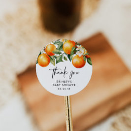 Little Cutie Baby Shower Round Sticker Citrus Runt Klistermärke