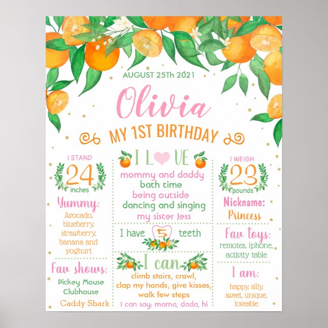 Little Cutie Birthday Milestone-skylt Poster (Framsidan)