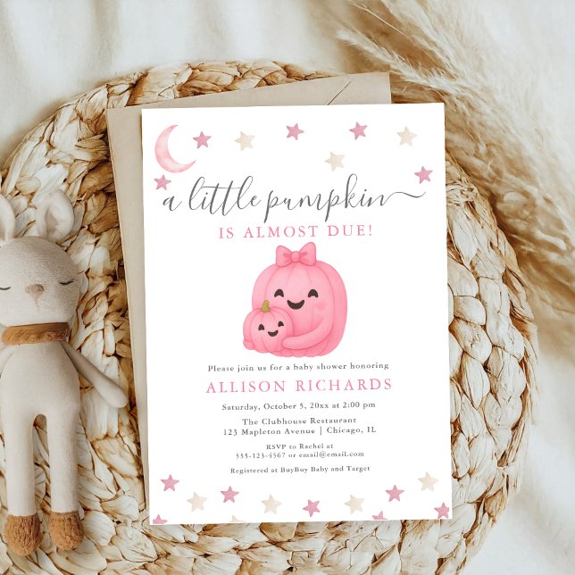 Little Cutie Bow Rosa Pumpkin Girl Baby Shower Inbjudningar (Skapare uppladdad)