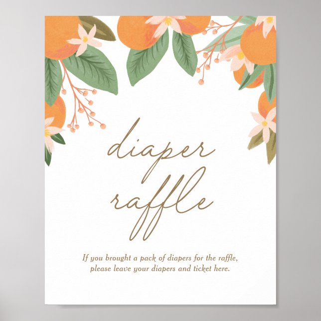 Little Cutie Citrus Baby Shower Diaper Raffle Sign Poster (Framsidan)