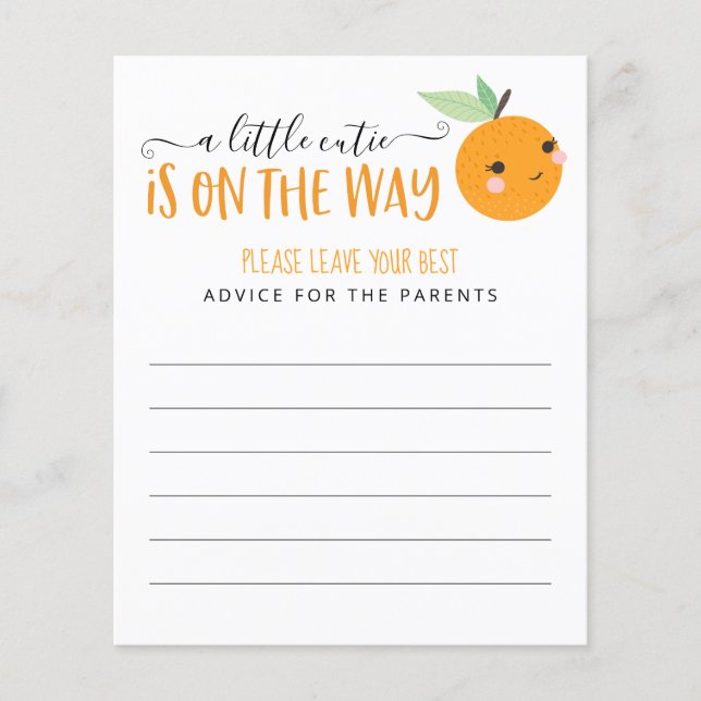 Little Cutie Citrus Baby Shower Game Advice Card (Framsida)