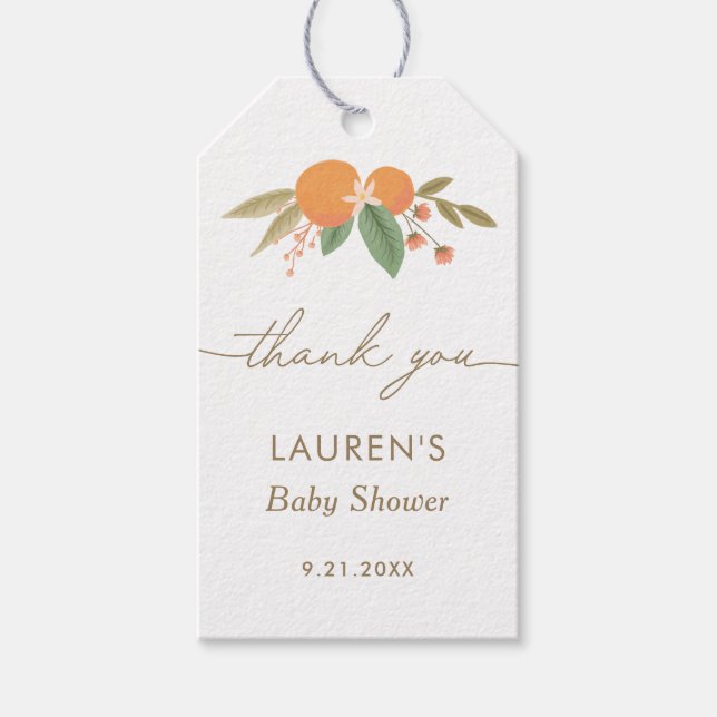 Little Cutie Citrus Baby Shower Presentetikett (Framsidan)
