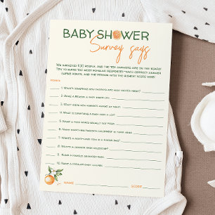 Little Cutie Citrus Baby Shower Survey har kort