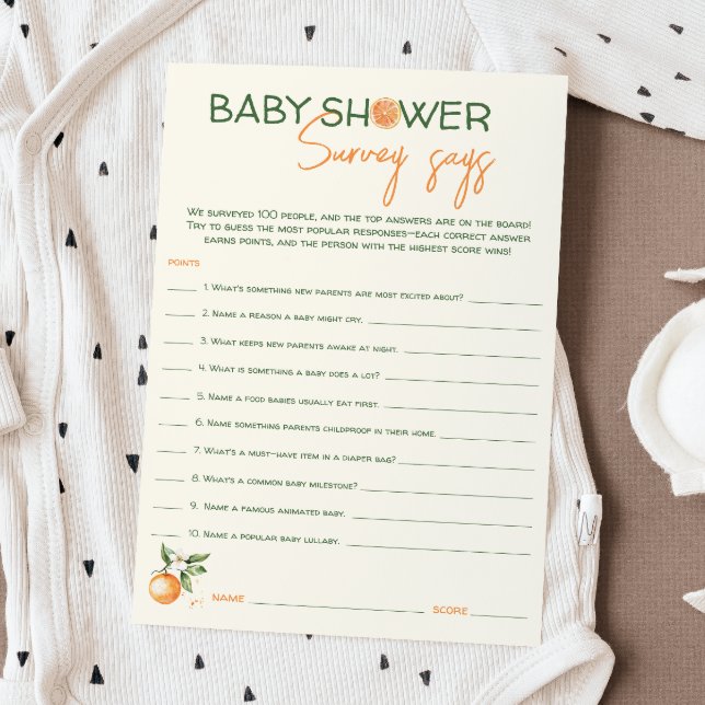 Little Cutie Citrus Baby Shower Survey har kort (Skapare uppladdad)