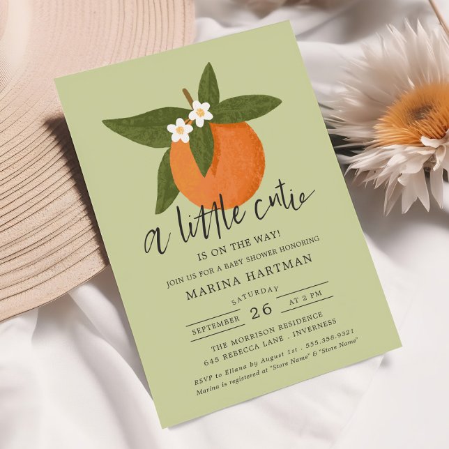 Little Cutie Citrus Blommars Baby Shower Grönt Inbjudningar (Skapare uppladdad)
