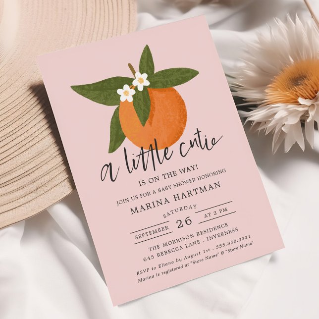 Little Cutie Citrus Blommars Baby Shower Rosa Inbjudningar (Skapare uppladdad)
