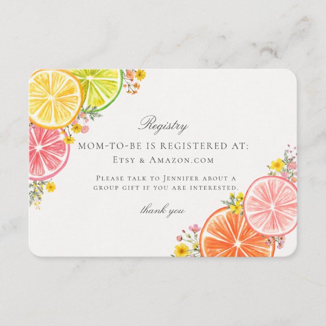 Little Cutie Citrus Blommigt Baby Registry Infoga Tilläggskort (Framsida)