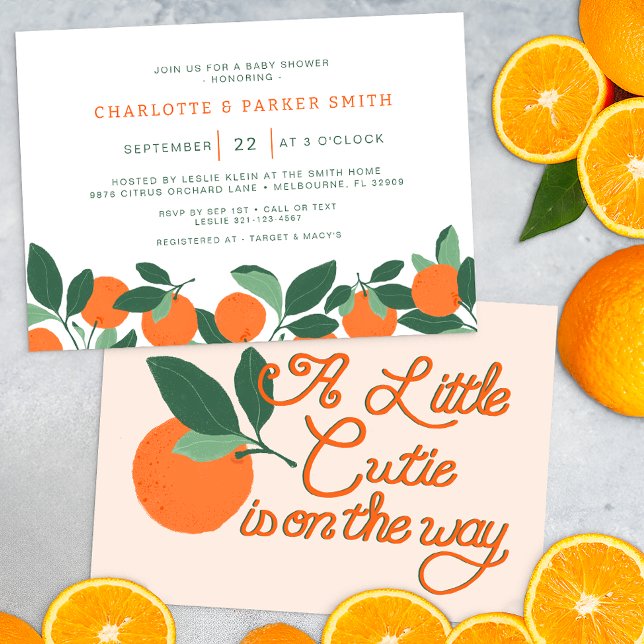 Little Cutie Citrus Botanical Baby Shower Inbjudningar (Cutie Baby Shower Invite)
