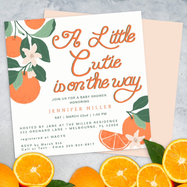 Little Cutie Citrus Botanical Baby Shower Inbjudningar (Cute Citrus Baby Shower Invite)
