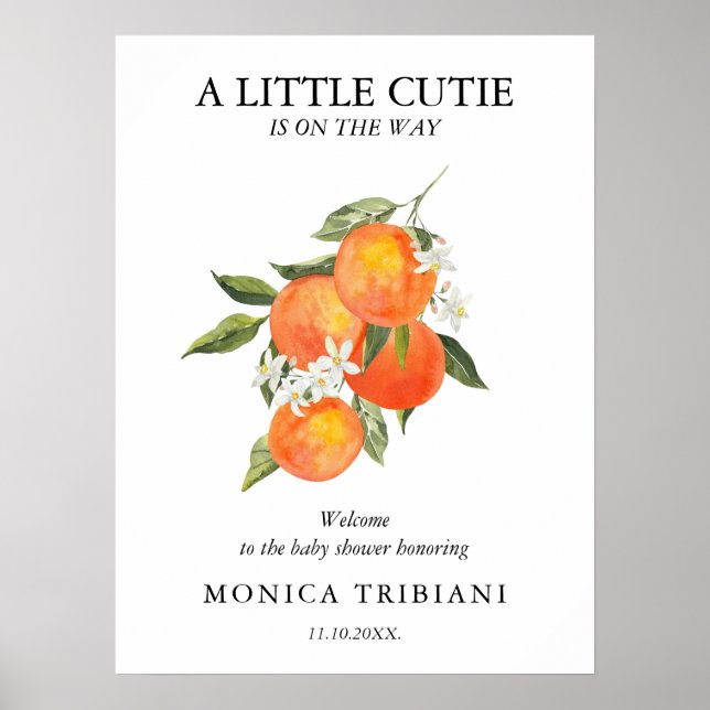 Little Cutie Citrus Botanical Baby Shower Välkomme Poster (Framsidan)