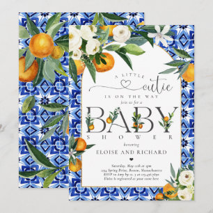 Little Cutie Citrus Botanical Orange Baby Shower Inbjudningar
