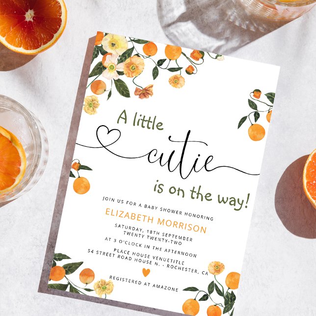 Little Cutie Citrus Botanical Orange Baby Shower Inbjudningar (Skapare uppladdad)