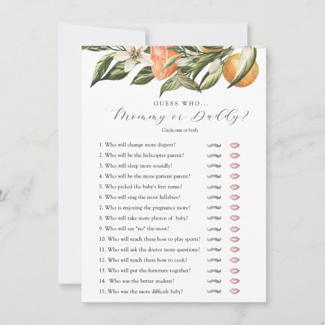 Little Cutie Citrus gissar vem som visar spelkorte Inbjudningar (Framsida)