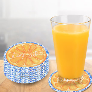 Little Cutie Citrus Orange Azulejo Baby Shower Underlägg Papper Rund