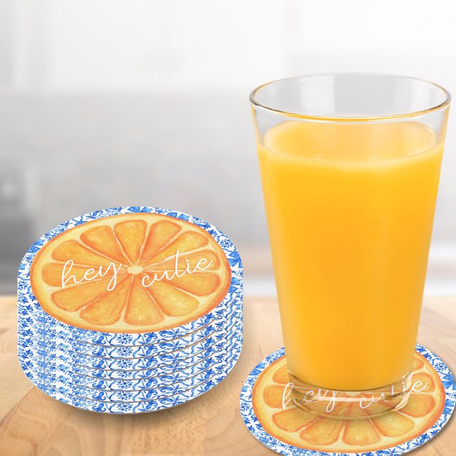Little Cutie Citrus Orange Azulejo Baby Shower Underlägg Papper Rund (Little cutie - baby shower coasters)