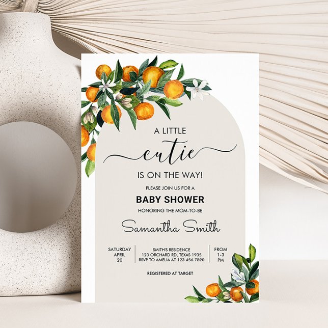Little Cutie Citrus Orange Baby Shower Inbjudningar (Gender Neutral Citrus Baby Shower Invitation)
