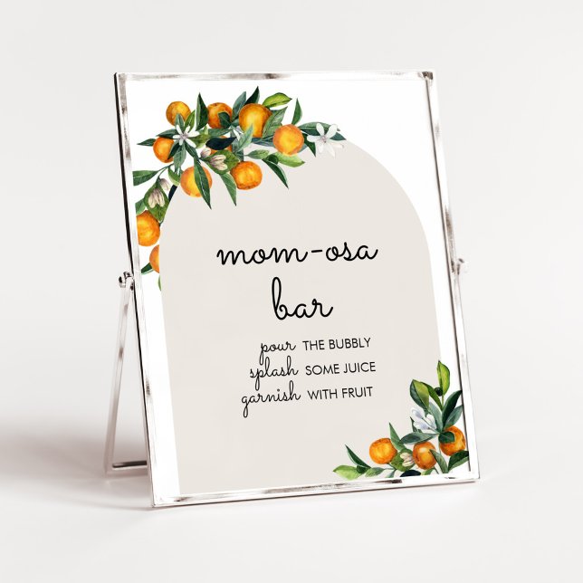 Little Cutie Citrus Orange Baby Shower Mamma Osa P Poster (Gender Neutral Citrus Baby Shower Mom Osa Bar Sign)