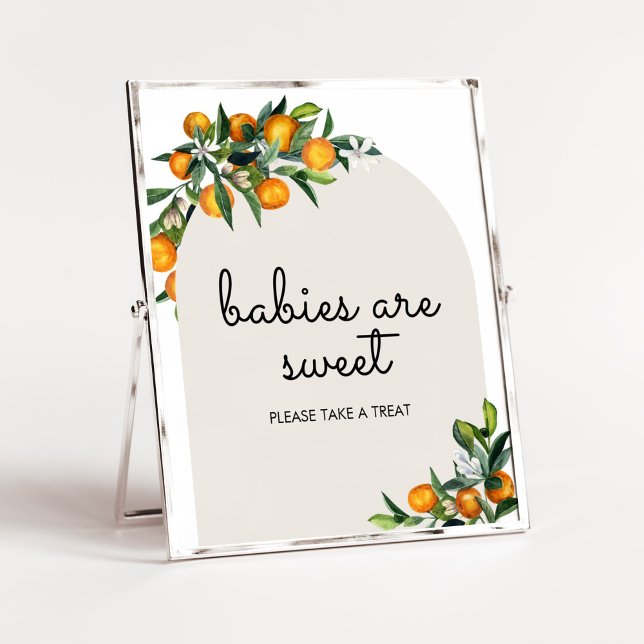 Little Cutie Citrus Orange Baby Spädbarn är Sweet Poster (Gender Neutral Citrus Baby Shower Babies are Sweet Sign)